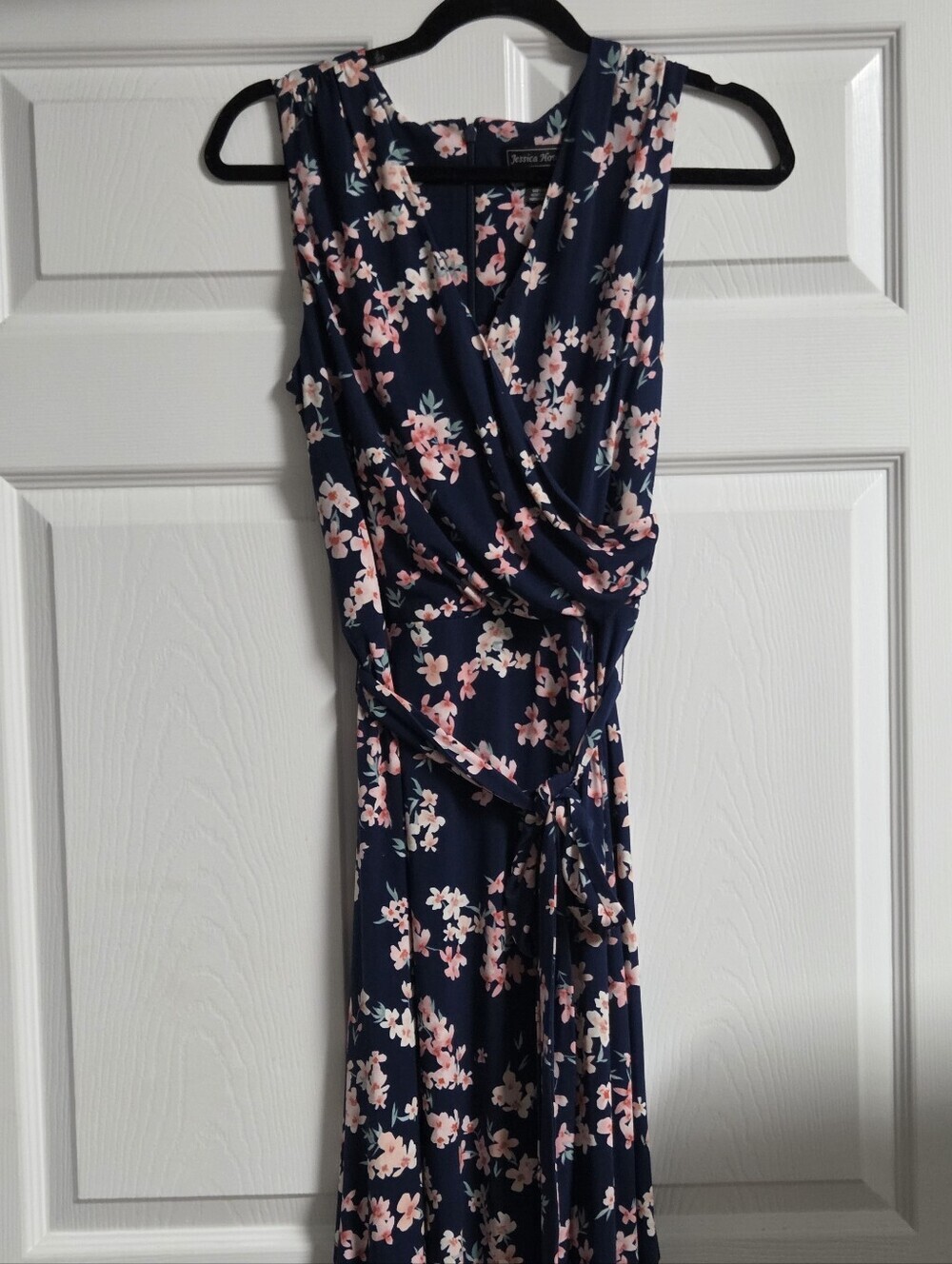 Jessica Howard Women's Navy Midi Dress with Pink Floral Print Size 10